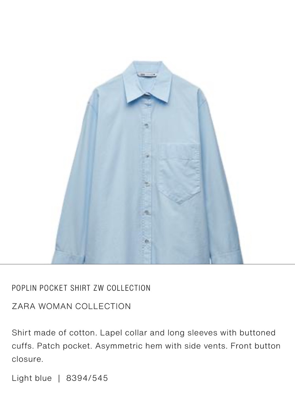 Zara poplin pocket Shirt  ZW collection